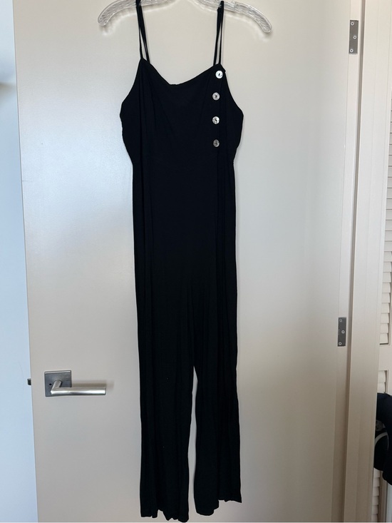 Ava Sky Pants - Ava Sky Black Spaghetti Strap Wide-Leg Jumpsuit with Side Buttons